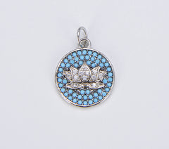 18K Gold Filled Sapphire and Clear Cubic Zirconia Micro Pave Lotus Charm, 20x15mm, CP079