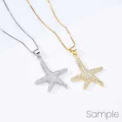 24K Gold Filled Starfish Charm Pendant, Micro Pave Cubic Zirconia Sea Starfish Charm, Ocean Charm, Sealife Charm, Bracelet Charm, 26x22mm, CP086