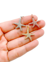 24K Gold Filled Starfish Charm Pendant, Micro Pave Cubic Zirconia Sea Starfish Charm, Ocean Charm, Sealife Charm, Bracelet Charm, 26x22mm, CP086