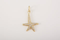 24K Gold Filled Small Starfish Pendant Charm, Cubic Zirconia Micro Pave Starfish Charm, Black/Rosegold/Whitegold/Gold,1pc,15mm,CP086A