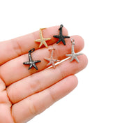24K Gold Filled Small Starfish Pendant Charm, Cubic Zirconia Micro Pave Starfish Charm, Black/Rosegold/Whitegold/Gold,1pc,15mm,CP086A