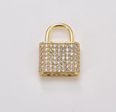 24K Gold Filled Padlock Cubic Zirconia Micro Pave Charm Pendant, Lock Charm, Padlock Necklace, Padlock Charm, Charm Necklace, 17x12mm, CP1000