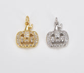 Halloween Pumpkin 18K Gold Charm Pendant CZ Micro Pave, Jack O Lantern Charm, Pumpkin Charm, Halloween Charm, 15x13mm, CP1032