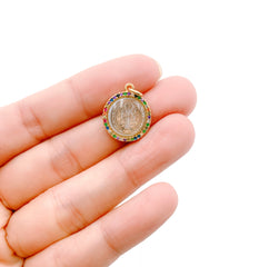 18K Gold Coin Shell Pearl Saint Benedict Charm Medallion, St Benedict Charm for Bracelet Necklace Pendant Earring for Jewelry Making, CP1036