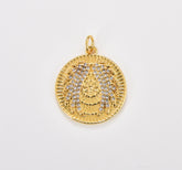 18K Gold Angel Wing Charm Pendant, CZ Micro Pave Angel Wing Pendant, Gold Coin Angel Wing Charm, Angel Wing Charm, 24x20mm, CP1060