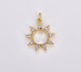 Sun CZ Micro Pave Charm Pendant, Sunburst Charm, Sun Charm, Sun Pendant, Sun Necklace, Cubic Zirconia Charm, 16x20mm, CP1076