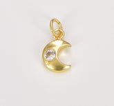 Dainty Moon Charm, Mini Celestial CZ Crescent Moon Charm Gold Charm, 18k Gold CZ Charm Pendant for Bracelet Earring Necklace, CP1079