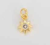 18K Gold Starburst CZ Micro Pave Charm Pendant, Starburst Charm, Star Charm, Starburst Necklace, Cubic Zirconia, 10x7mm, CP1081