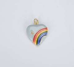 Rainbow Heart Charms in 18K Gold Enamel with Cubic Zirconia Crystal, Retro 1980’s Style Charm Vintage Heart Pendant, 20x18mm, CP1082