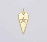 18K Gold Heart with Star Charm Pendant, CZ Micro Pave Arrowhead Pendant, Star Charm, Star Pendant, Cubic Zirconia, 20x9mm, CP1083