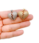 18K Gold Broken Heart Charm Pendant, CZ Micro Pave Heart Pendant, Heart Charm, Heart Pendant, Heart Necklace, 23x21mm, CP1102