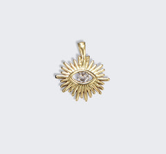 18K Gold Evil Eye Sunburst Charm, Boho Charm, Evil Eye Charm, Evil Eye Jewelry for Bracelet Necklace Jewelry Making Supply, CP1107
