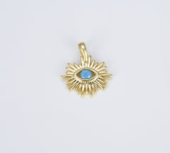 18K Gold Evil Eye Sunburst Charm, Boho Charm, Evil Eye Charm, Evil Eye Jewelry for Bracelet Necklace Jewelry Making Supply, CP1107