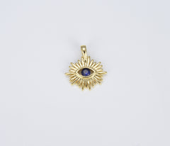 18K Gold Evil Eye Sunburst Charm, Boho Charm, Evil Eye Charm, Evil Eye Jewelry for Bracelet Necklace Jewelry Making Supply, CP1107