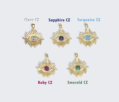18K Gold Evil Eye Sunburst Charm, Boho Charm, Evil Eye Charm, Evil Eye Jewelry for Bracelet Necklace Jewelry Making Supply, CP1107