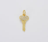 18K Gold Key Charm Pendant, Micro Pave CZ Charm, Gold Pendant Dainty Cubic Key Necklace Charm for Jewelry Making, 15x8mm, CP1112