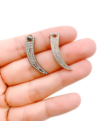 18K Gold CZ Micro Pave Horn Pendant, Elephant Tusk Pendant, Long Horn pendant Charm, Tusk Necklace, Charm Bracelet 31x7mm, CP1123