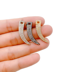 18K Gold CZ Micro Pave Horn Pendant, Elephant Tusk Pendant, Long Horn pendant Charm, Tusk Necklace, Charm Bracelet 31x7mm, CP1123