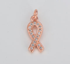 Ribbon Charm Pendant, 18K Gold CZ Micro Pave Ribbon Pendant, Awareness Ribbon, Cancer Fighting Charm, Cubic Zirconia, 16x6mm, CP1126