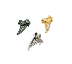 Shark Tooth Charm Pendant, 18K Gold CZ Micro Pave Shark Tooth Pendant, Shark teeth, Shark Tooth Necklace, 17x12mm, CP1129