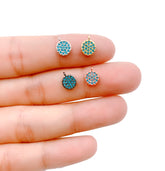 6mm Turquoise CZ Disc Charm Pendant, 18K Gold CZ Micro Pave Disc Pendant, Disc Charm, Round Disc Charm, Cubic Zirconia, 6x2mm, CP1130