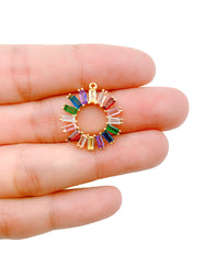 18K Gold Filled Rainbow CZ Star Bagette CZ Dangle Pendant, Princess Cut Circle Pendant, Rainbow Charm, Necklace Bracelet Charm, 20mm, CP1131