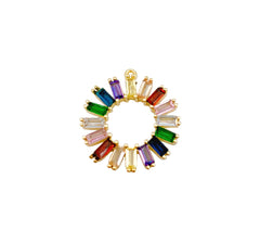 18K Gold Filled Rainbow CZ Star Bagette CZ Dangle Pendant, Princess Cut Circle Pendant, Rainbow Charm, Necklace Bracelet Charm, 20mm, CP1131