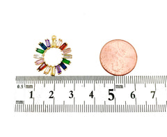 18K Gold Filled Rainbow CZ Star Bagette CZ Dangle Pendant, Princess Cut Circle Pendant, Rainbow Charm, Necklace Bracelet Charm, 20mm, CP1131