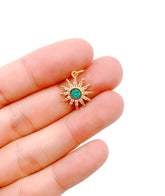 Sunburst Opal Charm, 18k Gold Sun Burst Charm Opal Round SunBurst Medallion Pendant, Micro Pave Gold Sun Celestial Jewelry, CP1132