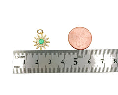 Sunburst Opal Charm, 18k Gold Sun Burst Charm Opal Round SunBurst Medallion Pendant, Micro Pave Gold Sun Celestial Jewelry, CP1132