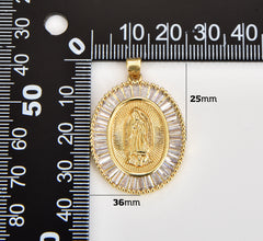 18K Gold Virgin Mary Charm Pendant, CZ Micro Pave Virgin Mary Pendant, Our Lady of Guadalupe, Cubic Zirconia, 31/25/31mm, CP1135