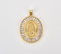 18K Gold Virgin Mary Charm Pendant, CZ Micro Pave Virgin Mary Pendant, Our Lady of Guadalupe, Cubic Zirconia, 31/25/31mm, CP1135