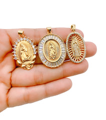 18K Gold Virgin Mary Charm Pendant, CZ Micro Pave Virgin Mary Pendant, Our Lady of Guadalupe, Cubic Zirconia, 31/25/31mm, CP1135