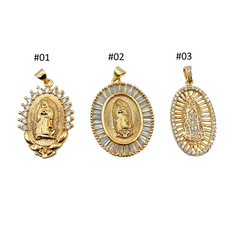 18K Gold Virgin Mary Charm Pendant, CZ Micro Pave Virgin Mary Pendant, Our Lady of Guadalupe, Cubic Zirconia, 31/25/31mm, CP1135