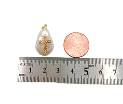 Freshwater Pearl Cross Charm Pendant, 18K Gold CZ Micro Pave Cross Pendant, Cross Charm, Crucifix, Cross Necklace, 13mm, CP1139