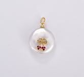 Freshwater Pearl Cherry Charm Pendant, 18K Gold CZ Micro Pave Cherry Pendant, Cherry Necklace, Cherry Charm, 17x24mm, CP1140