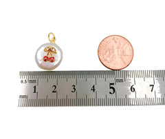 Freshwater Pearl Cherry Charm Pendant, 18K Gold CZ Micro Pave Cherry Pendant, Cherry Necklace, Cherry Charm, 17x24mm, CP1140