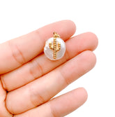 Freshwater Pearl Cactus 18K Gold Charm Pendant, Cactus Charm, Cactus Necklace, Cactus Pendant, Pearl Necklace, 14mm, CP1142