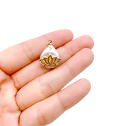 Freshwater Pearl Lotus 18K Gold Charm Pendant, Lotus Flower, Lotus Necklace, Lotus Pendant, Flower Charm, Pearl Necklace 15mm, CP1143