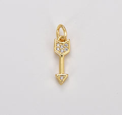 Arrow Charm Pendant, 18K Gold CZ Micro Pave Arrow Pendant, Arrow Necklace, Arrow Pendant, Archery Charm, 17x5mm, CP1146
