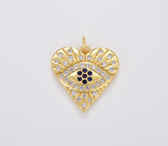 Evil Eye Heart Charm , Dainty Gold Eye Charm 18k Gold Filled Evil Eye Charm, Love Charm, Medallion Heart Jewelry, Protection Charm CP1150