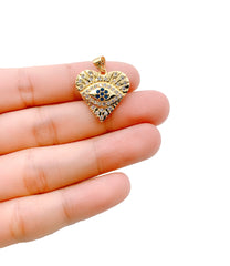 Evil Eye Heart Charm , Dainty Gold Eye Charm 18k Gold Filled Evil Eye Charm, Love Charm, Medallion Heart Jewelry, Protection Charm CP1150