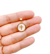 White Shell Cross Charm Pendant, Cross Charm, Cross Necklace, Charm Bracelet, Cross Bracelet, Religious Pendant, Cross, 14mm, CP1157