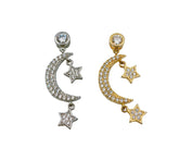Crescent Moon and Star Charm, 18K Gold CZ Micro Pave Moon Star Pendant, Moon Charm, Moon Necklace, CZ Pendant, 30x10mm, CP1159