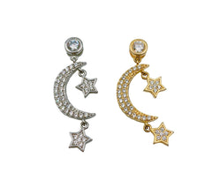 Crescent Moon and Star Charm, 18K Gold CZ Micro Pave Moon Star Pendant, Moon Charm, Moon Necklace, CZ Pendant, 30x10mm, CP1159
