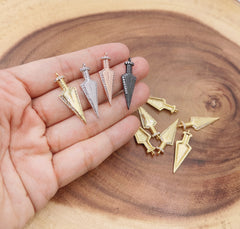 Arrow Head Charm, CZ Micro Pave Triangle Arrow Spike Pendant, Spear Dragger Spike Charm for Necklace Bracelet Cubic Zirconia, CP1164