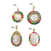 18K Gold Delicate Mother Of Pearl Virgin Mary Cubic Zirconia Necklace Pendant Charm Gift for Woman Jewelry Making 25/27/34mm, CP1167