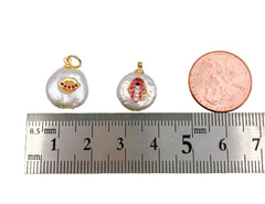 18k Gold Pearl Charm White Round Pearl, Micro Pave Hamsa and Lips Pearl Drop Bracelet Pearl Beads, Gold Filled Findings 13mm, CP1169