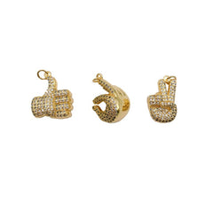 24K Gold Filled Hand Sign Charm, CZ Micro Pave Hand Sign Pendant, Okay Hand Sign, Peace Hand Sign, Thumbs Up Hand, Cubic Zirconia, 12/14/18mm, CP1171