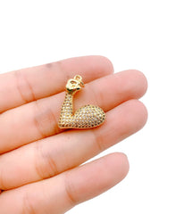 24K Gold Filled Arm Muscles Charm, CZ Micro Pave Arm Muscles Pendant, Biceps Muscle Charm, Muscle Building, Cubic Zirconia, 22x18mm, CP1172